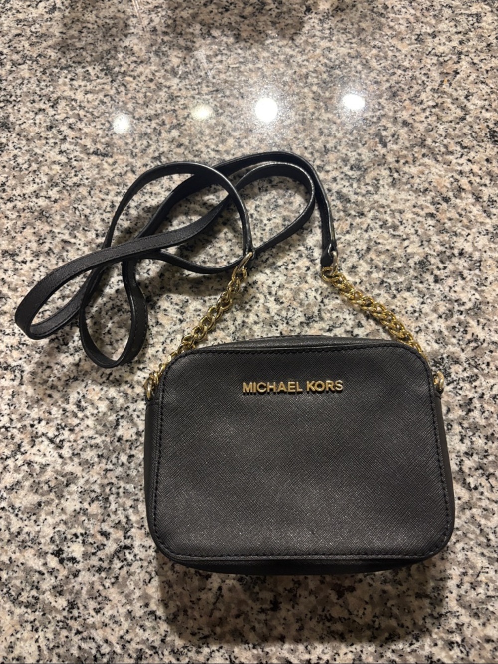 Michael Kors Black Crossbody with Gold Chain Detail